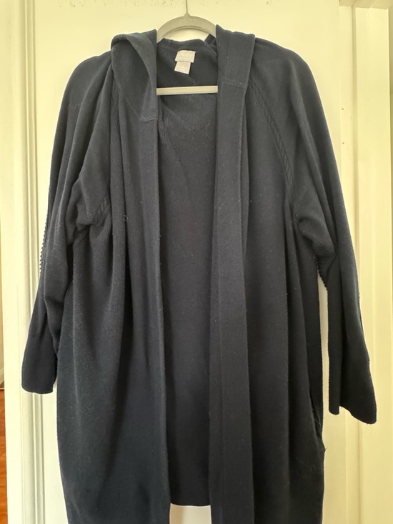 Chico's Sweaters - Chico's Navy Hooded Open-Front Cardigan